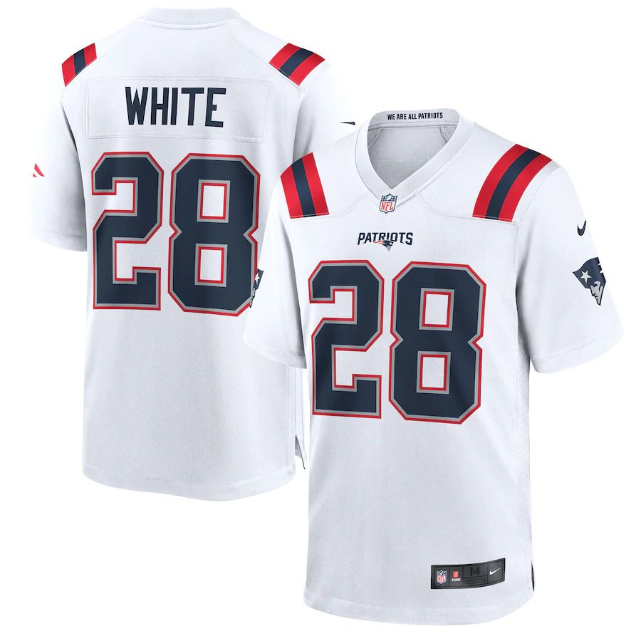 Men New England Patriots #28 James White Nike White Game Player NFL Jersey